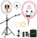 Ring Light with Stand 22inch Kit: Professional Ring Light Overhead Tripod for iPhone ipad, LCD Display/2 USB Ports for Makeup Barber Tattoo Lash Extension Video Photography Lighting (Pink)