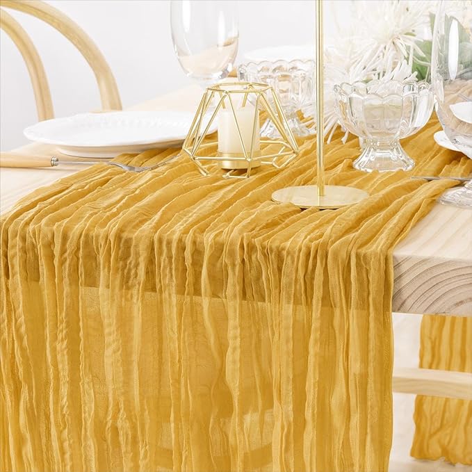 MLMW 6 Pack Fall Thanksgiving Table Runner Gold Cheesecloth Table Runner Halloween Boho Gauze Rustic Cheese Cloth 160 inch 13.3ft for Wedding Party Baby Shower Bridal Shower Holiday Decorations