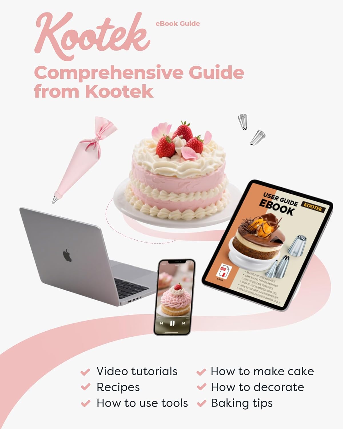 Kootek 158PCs Cake Decorating Kit, Baking Supplies Tools - Includes Cake Stand Turntable, 64 Icing Piping Tips Set, 2 Frosting Spatulas, 3 Scrapers, 50+2 Pastry Bags, Coupler, Video Tutorial, Booklet