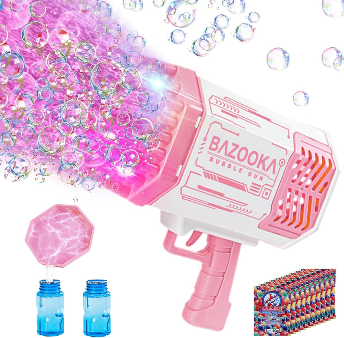 Deserthome Bubble Gun, Pink Bazooka Bubble Machine with Bubble Solution