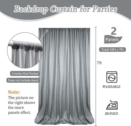 10 x 7 Feet Grey Backdrop Curtain for Partie, Background Curtains for Photoshoot, Birthday, Wedding, Halloween, Thanksgiving, Christmas Day, New Year Party Decorations 5Ft x 7Ft, 2 Panels