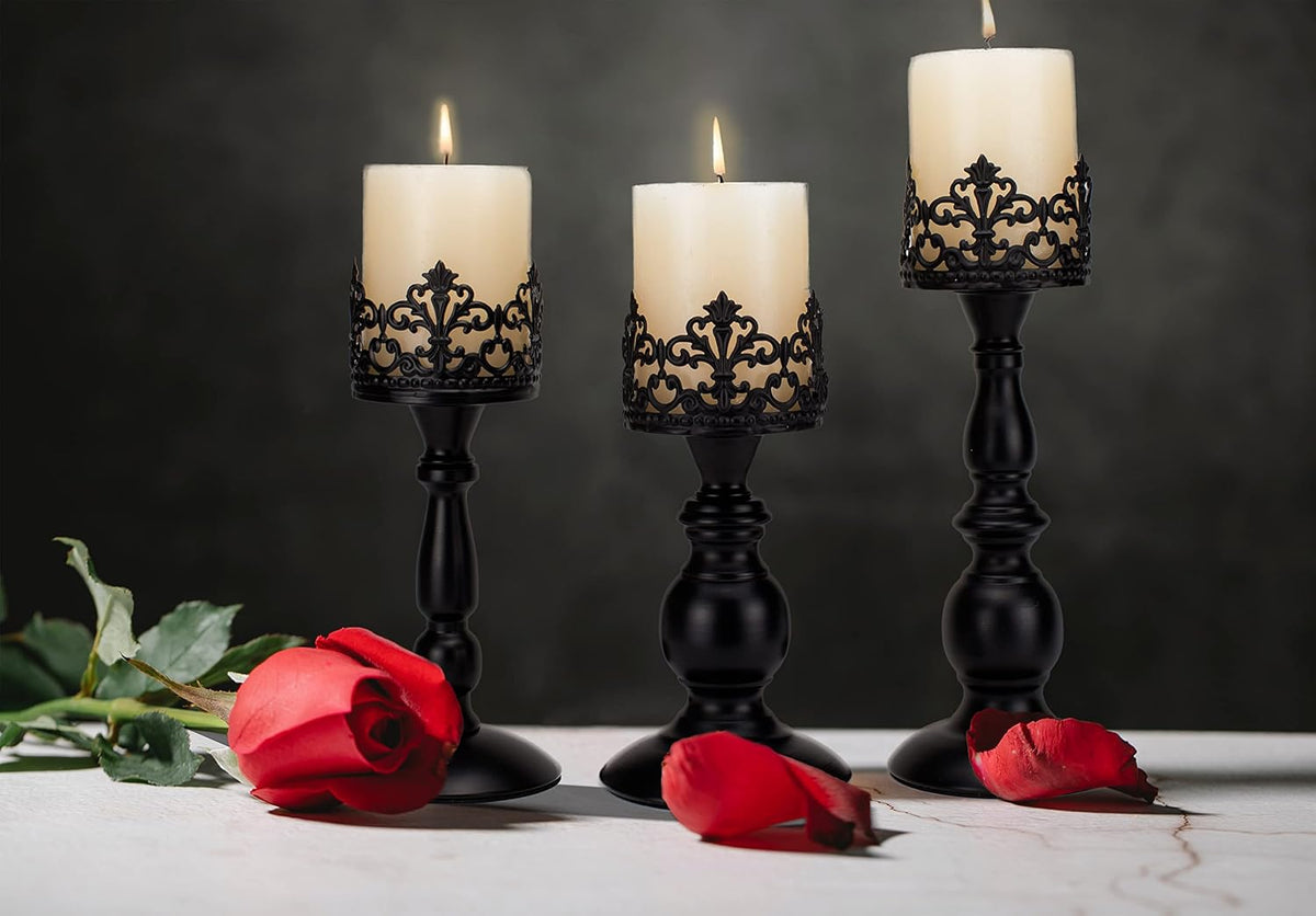 BANOMII Vintage Pillar Candle Holders for Table Centerpiece Set of 3-11'&...