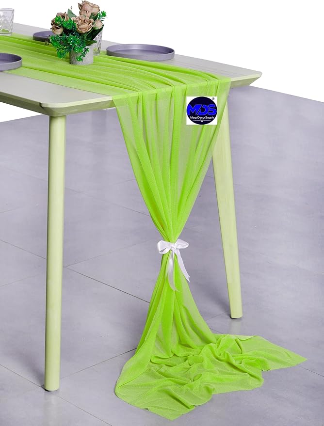 MDS Halloween Chiffon Table Runner - 20 Pack, 29 x 120 Inches, 10ft Each - Sheer Spooky Table Runners for Haunted House Parties, Trick-or-Treat Tables, Witchy Décor, Wedding & Events - Parrot Green