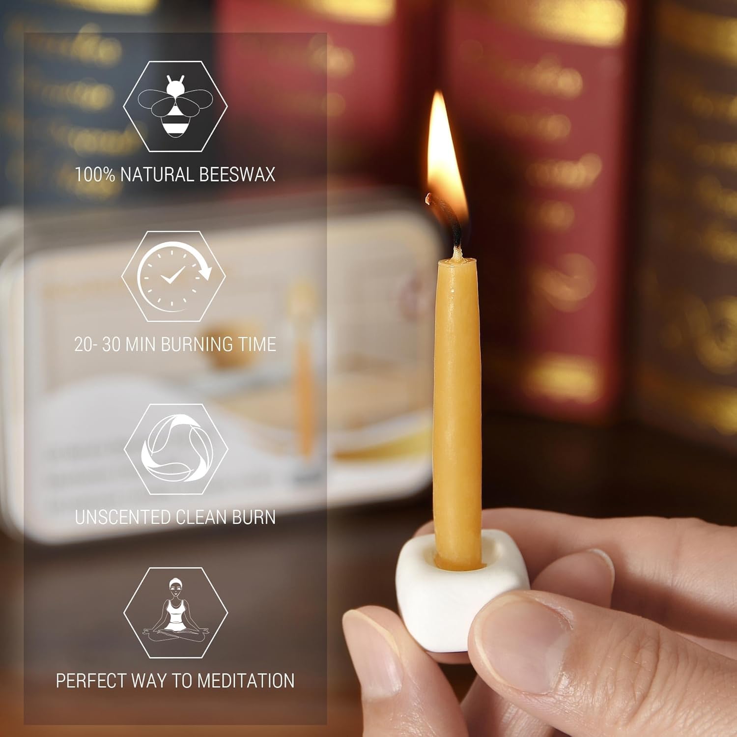 20 Minute Mini Candles Set,2.6 Inch Small Bees Wax Taper Meditation Candles 40Pcs,Candles Smokeless,Dripless for Home,Womens Gifts Yogas-Yellow