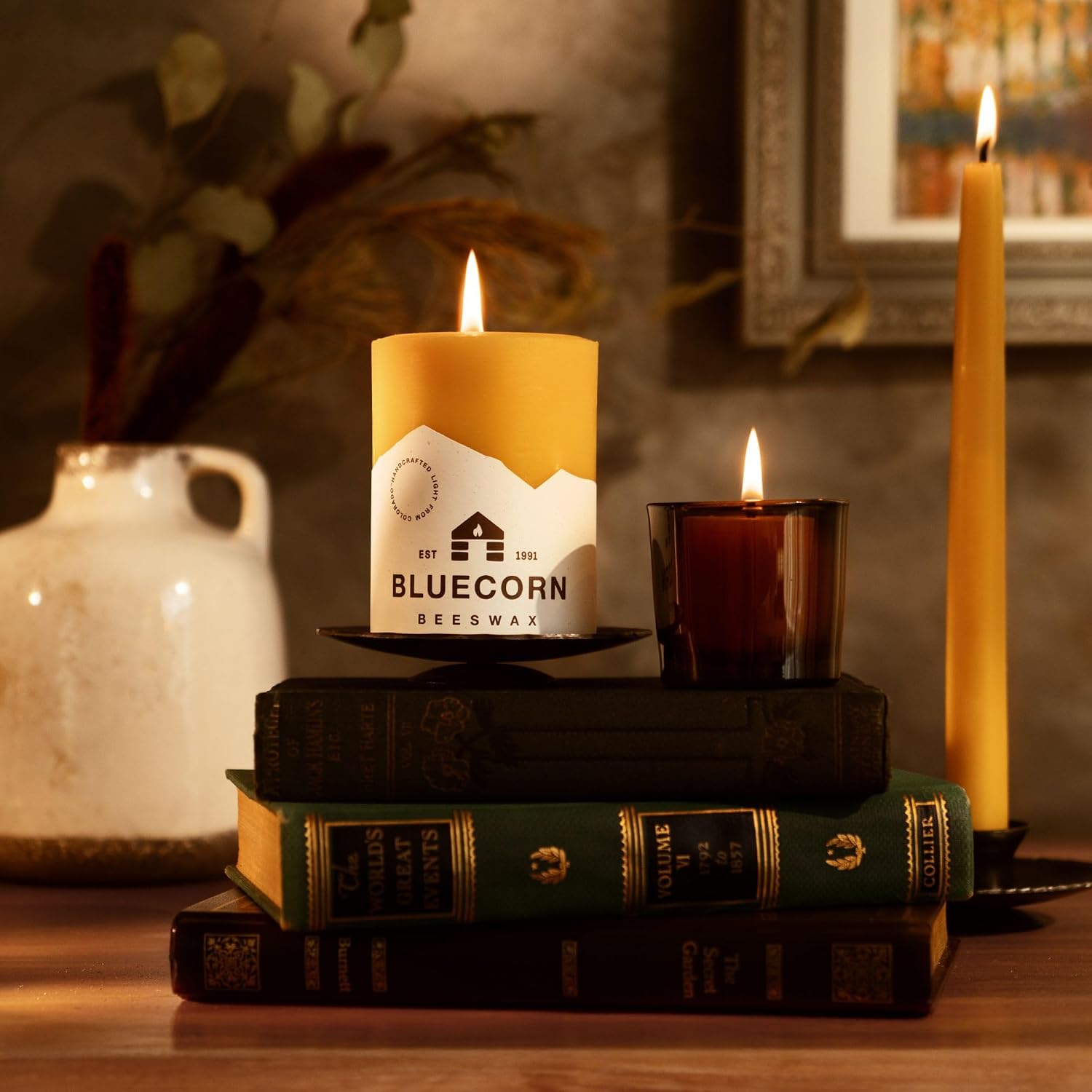 Bluecorn Beeswax Votive Candles, Raw Yellow, 4 Pack | 100% Pure Bees Wax Candles, 12+ Hours Long Lasting Burn, Unscented, Non-Toxic & Clean Burning, Made in USA
