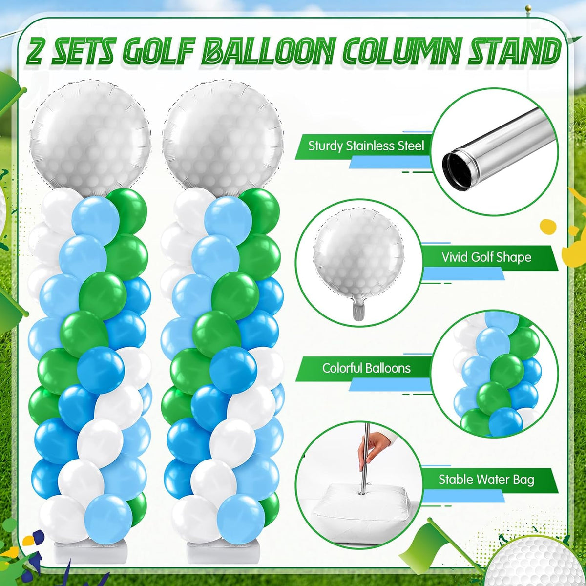 kasyat 2 sets golf balloon column stand kit, side view