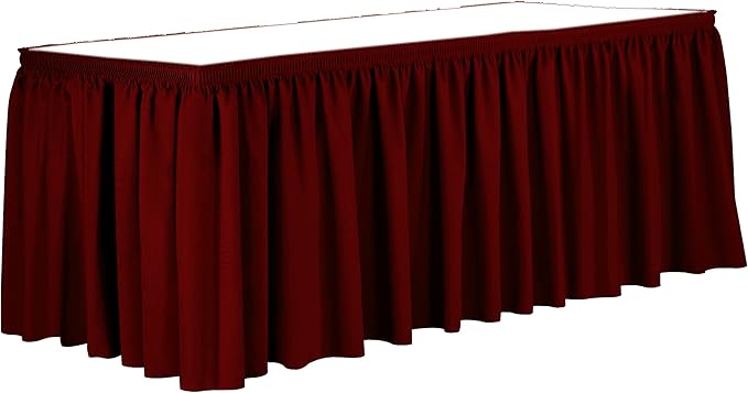 Ultimate Textile Pleat Polyester Fabric Table Skirt - Machine Washable Flame Resistant with Clips for Events, Weddings & Trade Shows, Cut & Sewn in Paterson, NJ - Cherry Red, 7' Shirred Pleat