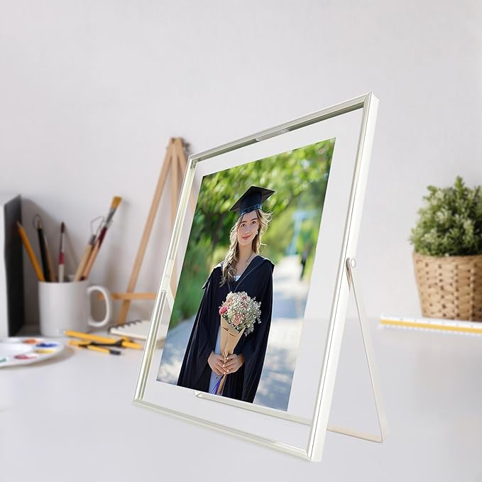 Silver Floating Frame (8"x10", Vertical), For Picture 7x9, 6x8, 5x7, Tabletop Shelf Photo Frame, Classy Gift For Graduation Commemoration, Birthday or Wedding