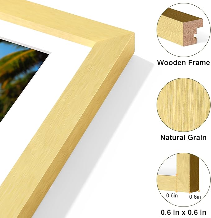 Vittanly 8x14 Picture Frames Collage, Displays 3Pcs 4x6 Pictures with Mat, Collage Picture Frame for Horizontal or Vertical Display, Gold, 1 Pack