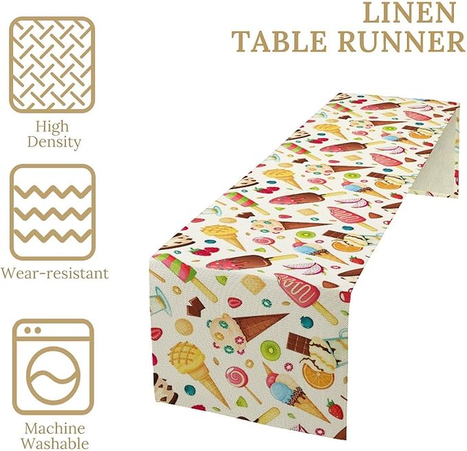 Ice Cream Table Runner, Fruit Ice Popsicles Cold Summer Desserts Seasonal Dinner Runner for Party Holiday Home Kitchen Dining Table Decor 13"x120"