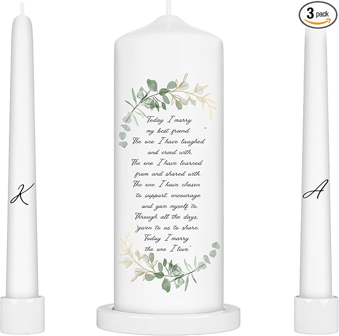 Unity Candles for Wedding, Modern Unity Set, Custom and Personalized Taper Candles with Bible Quote, Unscented White Premium Wax, Religious and Wedding Ceremony, Special Events (Custom Initials)