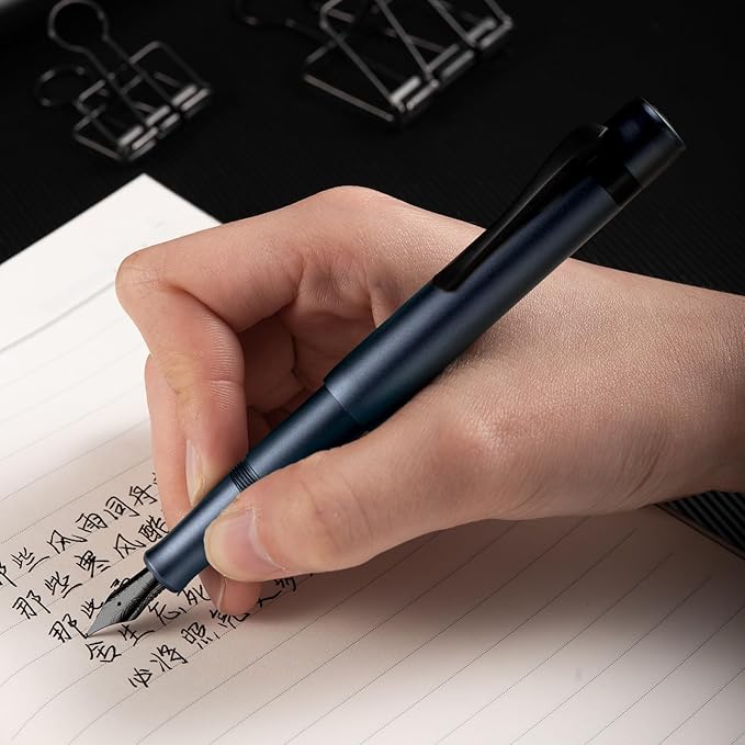 Hongdian M2 Black Forest Mini Fountain Pen, Extra Fine Soft Nib & Sleek Shape Aluminium Short Pocket Travel Pen (Midnight Blue)