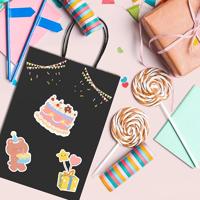METRONIC 20 Pack 5.25x3.75x8 Small Black Gift Bags, Kraft Paper Shopping Bag with Handles for Small Business, Boutique, Gift Wrap, Bulk