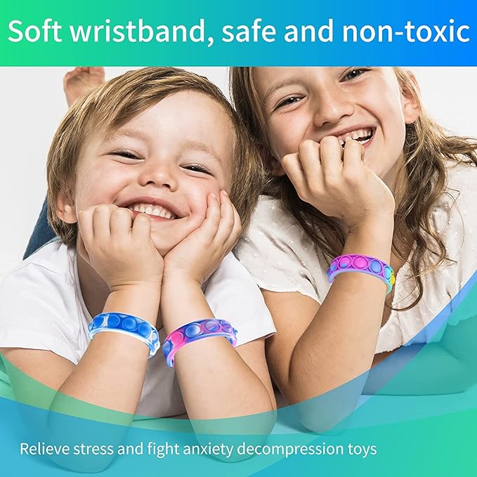 15Pcs Pop Bracelet, Party Favors for Kid, Pop Wrist Strap Fidget Toys Pack,Fidget Toys for Girils Boys, as Gifts for Easter Chrismas,Classroom Prizes for Students