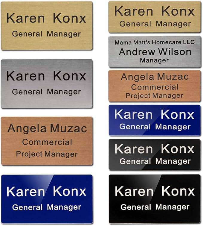 Custom Metal Engraved Name Tag Badge for Business Personalized Identification with Pin or Magnetic Backing ID Badge (Gold/Black, 1" x 3")