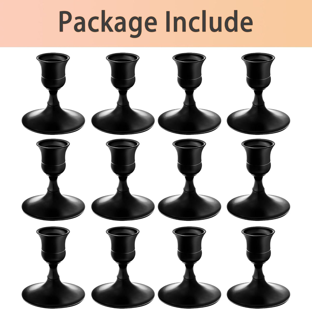 Black Candlestick Holders, Small Taper Candle Holders, Bulk 12-Pack