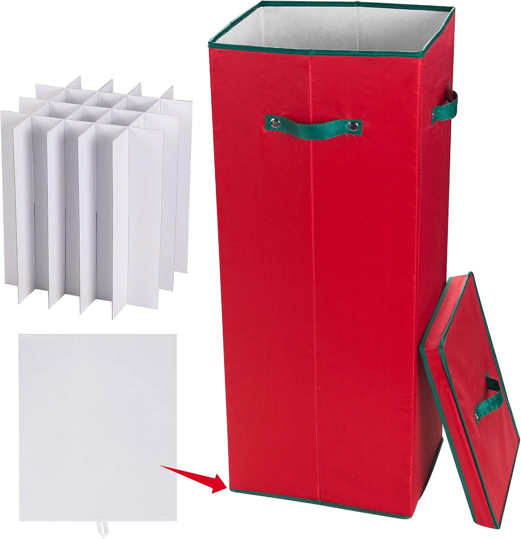 Wrapping Paper Storage Box- Holds 20 Rolls of 30” Gift Wrap-Upright Container with Lid, Dividers & Handles-Christmas & Birthday Wrap by Elf Stor (Red)