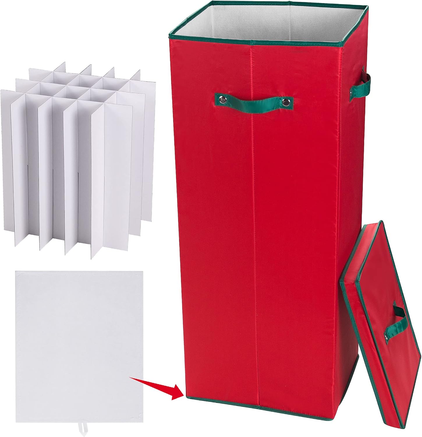 Wrapping Paper Storage Box- Holds 20 Rolls of 30” Gift Wrap-Upright Container with Lid, Dividers & Handles-Christmas & Birthday Wrap by Elf Stor (Red)