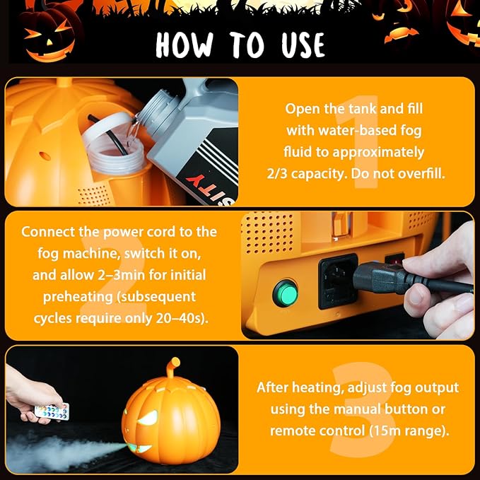 Fog Machine with LED RGB Lights, 800W Halloween Fog Machine with Remote Control, Pumpkin Smoke Machine 12 Colors Lighting Effect for Halloween Show Outdoor Camping Halloween Decorations