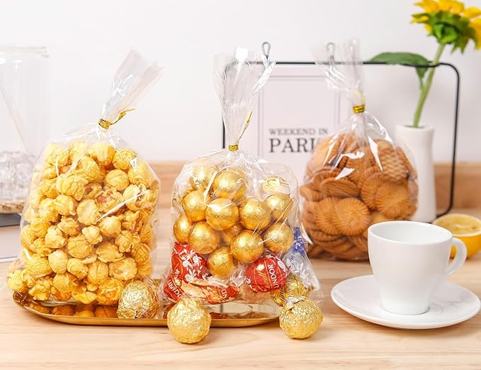 LOKIQNG Cellophane Bags Plastic Gift Bag Clear Cookie Treat Bags with Twist Ties for Party Favor Bag(100PACK,6x10inch)