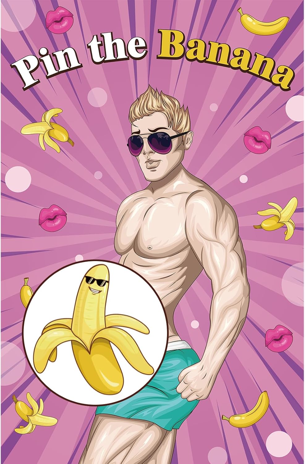 Hxezoc Bridal Shower Games Pin the Banana on The Hunk Game with 72 Stickers Large Game Poster for Bachelorette Party Games Girls Night Party Games