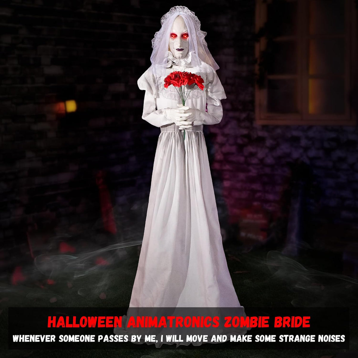 Halloween Animatronics Decorations 65 inch Bride Ghost with Swapped Face, Sou...