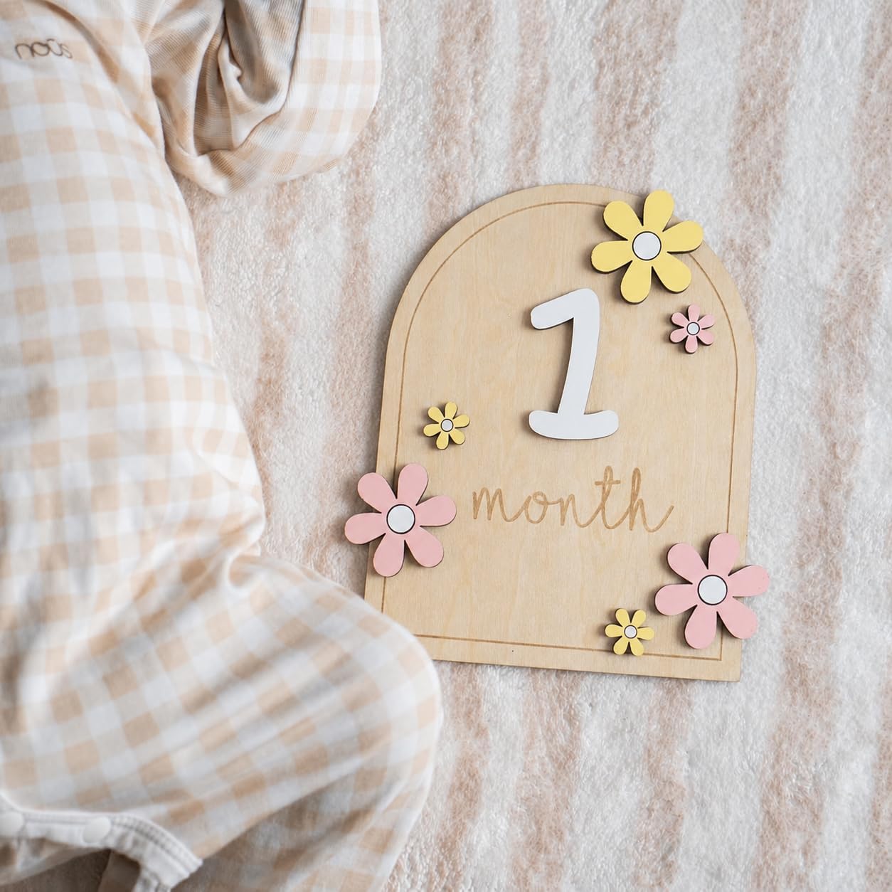 Baby Monthly Milestone Sign,1-12 Monthly Milestone Signs, Baby Girl Nursery Decoration, Newborn Photography Props Double-Sided (M01)