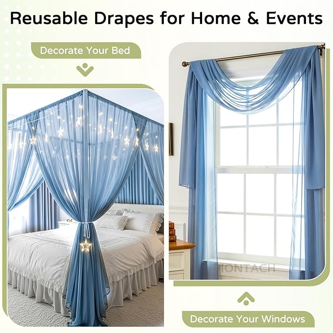 Wedding Arch Draping Fabric 29" x 19Ft Sheer Drapes for Backdrop Wedding Ceremony Reception Ceiling Decor Curtain Baby Bridal Shower Decoration (Dusty Blue, 1 Panel)