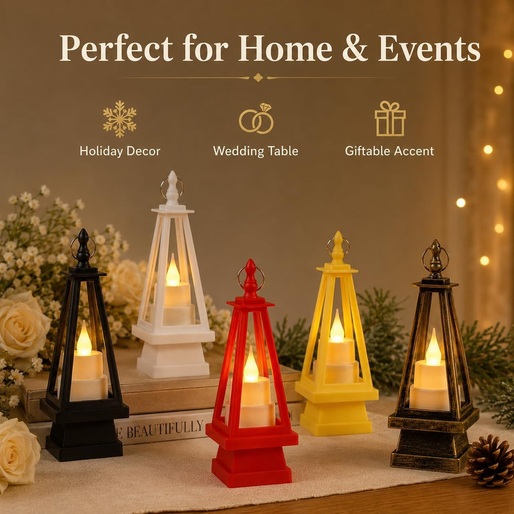 12 Pack Mini Decorative Candle Lanterns, 6.3 Inch Tabletop Hanging Lanterns with Warm Candle-Style Glow for Wedding Centerpieces, Party Favors, Holiday Home Decor