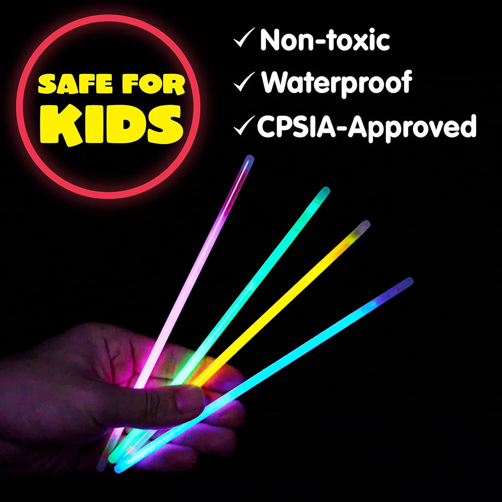 JOYIN 100 Pcs 8" Glow sticks Bulk Party Favors Pack, Neon Glow in the Dark Party Supplies, Light Up Necklaces and Bracelets with Connectors, Easter, Football, Birthday Decorations