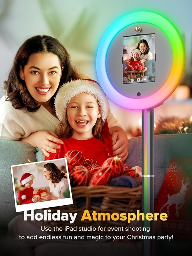 Photo Booth Machine,Portable Photo Booth Compatible Any Ipad,PhotoBooth Stand Shell with Cyratok Software,RGB Ring Light & Music Sync, Lightweight & Rolling Base Perfect for Parties,Wedding and Events