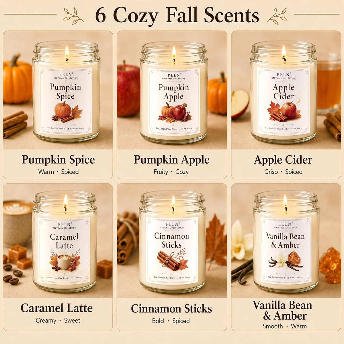 Fall Candles, 6 Pack Fall Scented Candles for Home, Autumn Gift Set