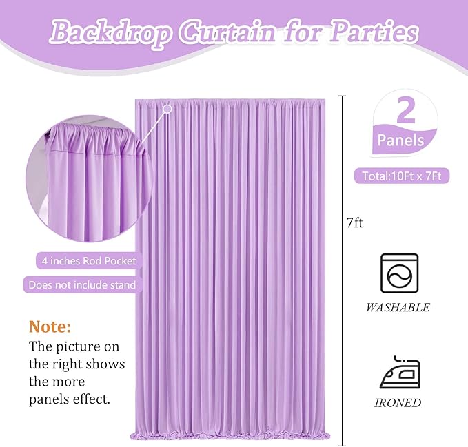 10 x 7 Feet Light Purple Backdrop Curtain for Partie, Background Curtains for Photoshoot, Birthday, Wedding, Halloween, Thanksgiving, Christmas Day, New Year Party Decorations 5Ft x 7Ft, 2 Panels