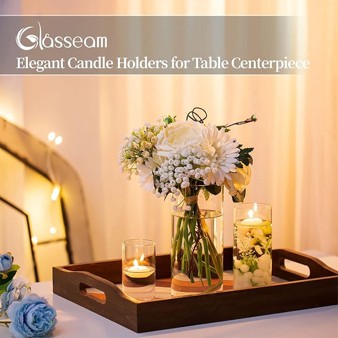 Glasseam Cylinder Vases Set of 12, Hurricane Candle Holder Clear Different Sizes, Modern Glass Cylinder Vase, Glass Vases for Centerpieces for Home Decor Wedding Centerpieces, Events, 4''+ 6''+7.8''