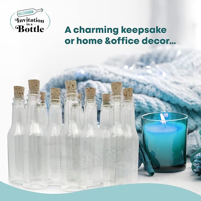 Plastic Bottles & Corks Set (20) - Clear PET Plastic Potion Bottles with Cork - Small Bottles with Cork & Tiny Jars with Cork Bottles, Message in Plastic Bottle, DIY Crafts