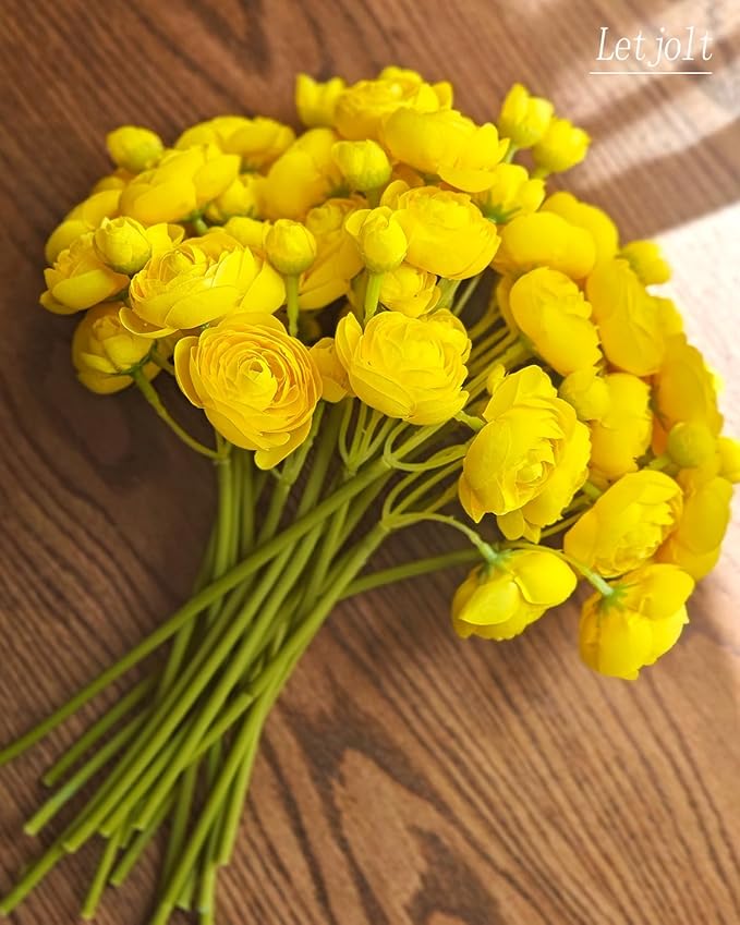 Letjolt Ranunculus Artificial Flower Yellow Silk Flowers Faux DIY Bouquet for Wedding Engagement Centerpieces Arrangements Bridal Shower Decorations Home Decor 18pcs