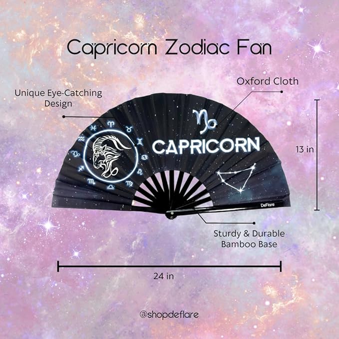DeFlare | Cosmic Zodiac Rave Fan | Zodiac Sign Hand Fan | Astrology Rave Fan | Hand Fan | Large Rave Fan | Large Clacking Fan