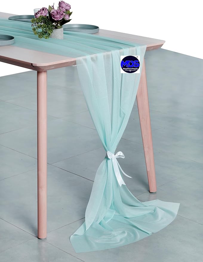 MDS 2 Pack 14ft Chiffon Table Runner 29 x 170 Inches Sheer Wedding Runner Romantic Rustic Table Runner for Wedding Decorations, Birthday Parties, Bridal Shower Party Arch Decor - Teal