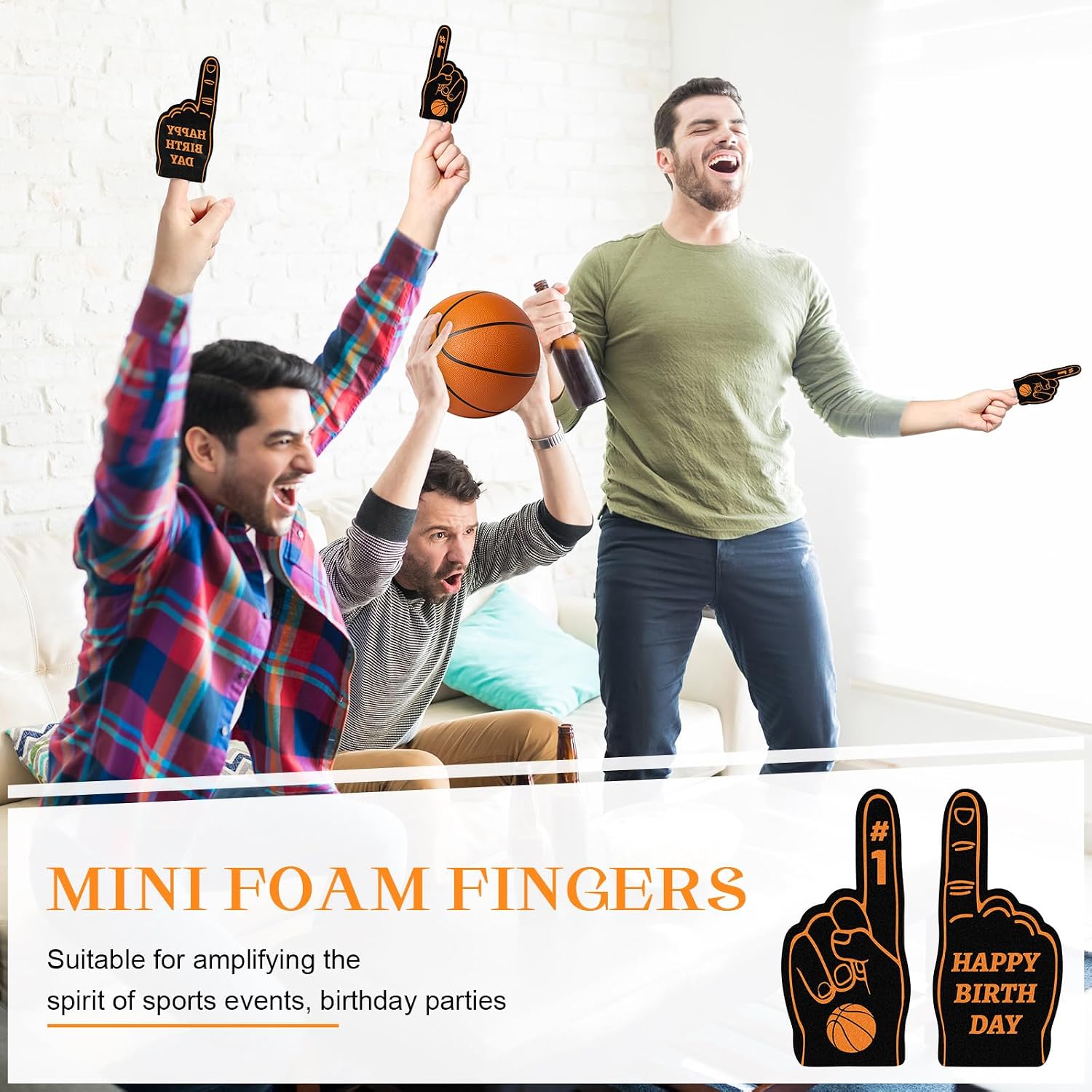 Foilswirl 24 Pack Foam Finger Cheerleading Foam Hand Sports Themed Party Favors for Celebration Events School Birthday Sporting Party Decoration (Basketball)