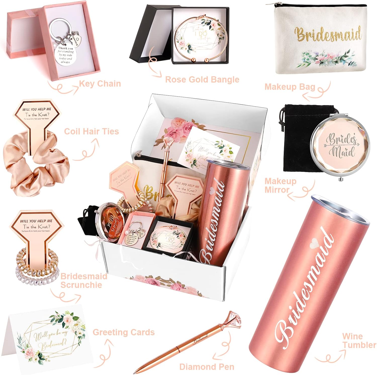 Bridesmaid Proposal Gifts, Will You Be My Bridesmaid Box, Engagement Wedding Wine Tumbler Bridal Bachelorette Party Gift for Bridesmaids, 20oz Wine Tumbler Gift Set