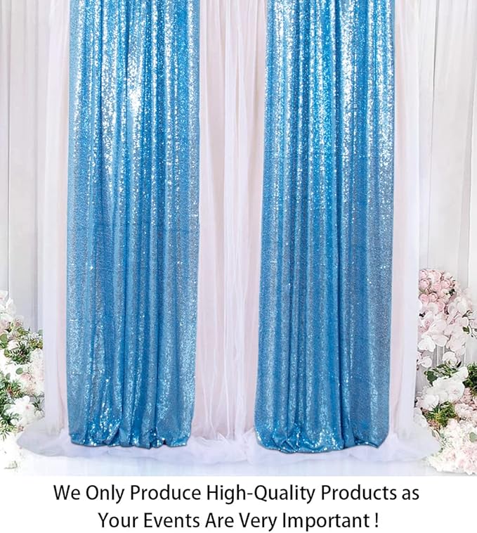 ShinyBeauty Sequin Curtains 2 Panels Baby Blue 2FTx8FT Sequin Photo Backdrop Sequin Backdrop Curtain Pack of 2-200113E