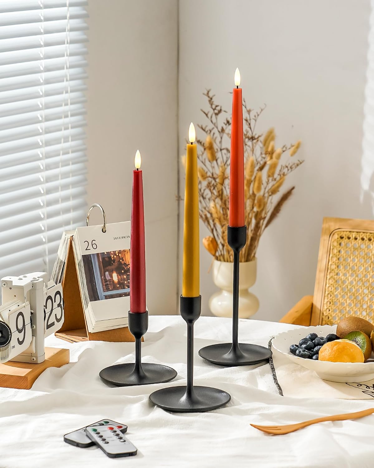 Stmarry Fall Flameless Taper Candles with Remote and Timer, 9.65 Inch Real Wa...