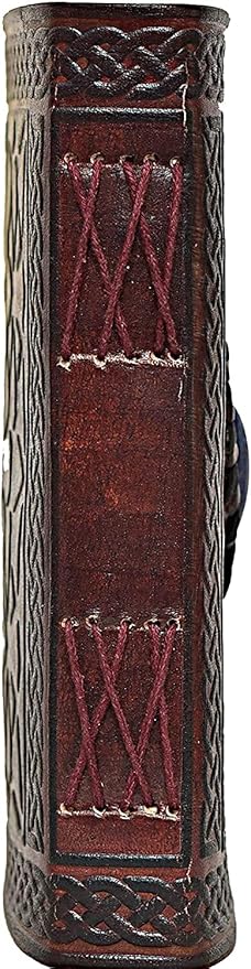 cuero 3 Moon Blue Lapiz Embossed Vintage Leather Journal | 240 Pages of Antique Handmade Deckle Edge Vintage Paper, Leather Sketchbook, Drawing Journal, Great Gift (6 inch by 8 inch, brown)