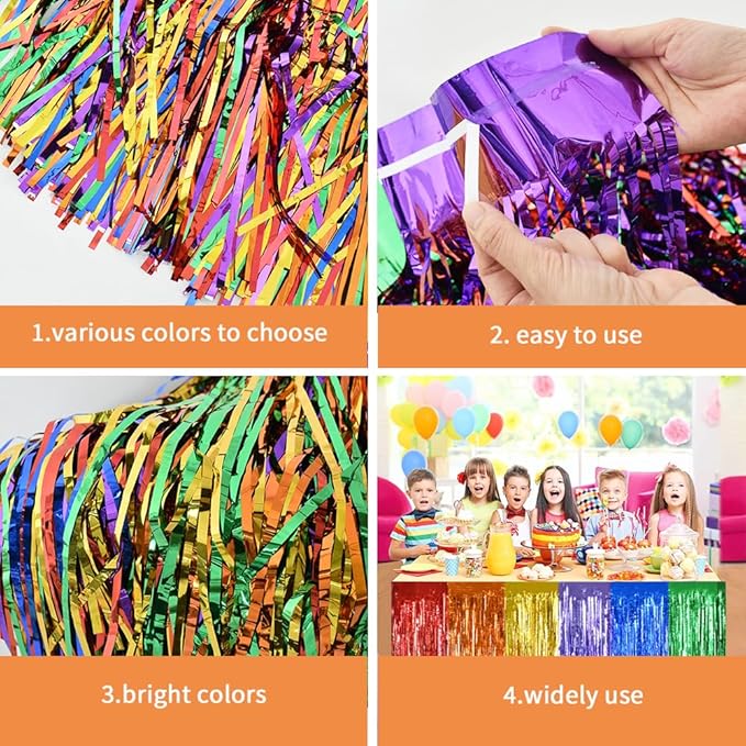 BEISHIDA 2 Pack Red Gold Table Skirts Party Decorations Metallic Tinsel Foil Fringe Decors for Rectangle and Round Table Birthday Chinese New Years Holiday Graduation Congrats 2026 Party