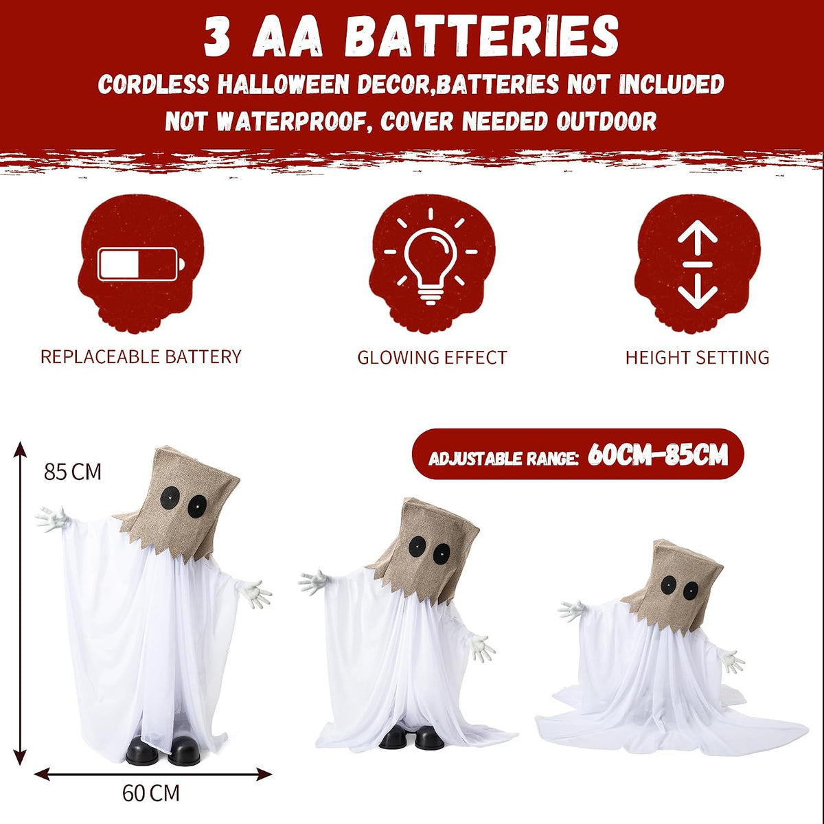 Halloween Animatronic Sack Ghost Decoration, 35" Sound Activated Scare G...