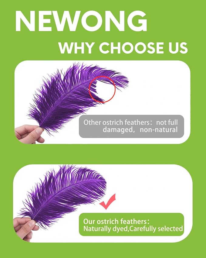NEWONG 30pcs Purple Ostrich Feathers Natural Bulk 8-10inch(20-25cm) Vase Craft Wedding Home Party Centerpieces Christmas Day Decoration