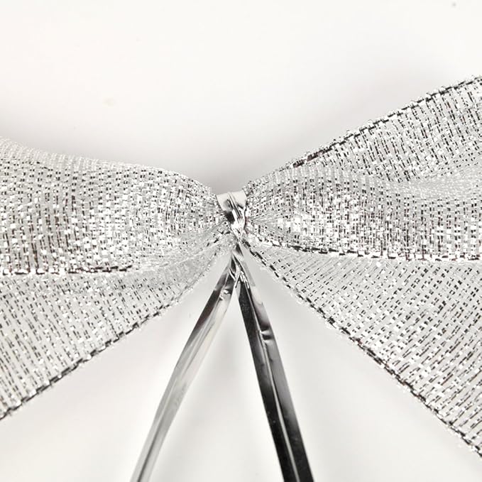 50pcs 3-1/2" Silver Twist Ties Metallic Silver Bows with Twist Tie Bows Fish Tail Cuttiog(Silver.)
