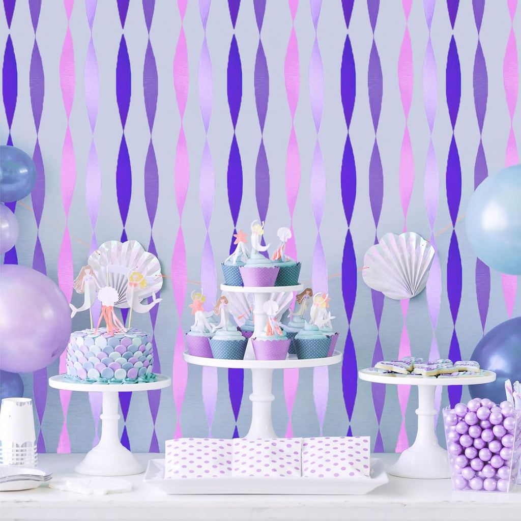 8 Rolls in 4 Colors Gradient Purple Party Crepe Paper Streamer, 8 Pieces 82 feet Streamets Party Decorations Party Supplies for Mermaid Under the Sea Ocean Party Birthday Baby Shower Graduation