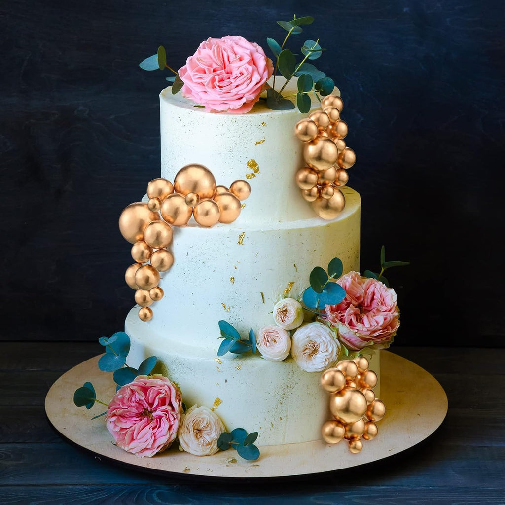 Round Ball Cake Toppers Cupcake Toppers Cake Decorations Bakeware Decoration Mini Balloon Cake Insert for Anniversary Birthday Party Wedding Decoration Gold Pack of 20