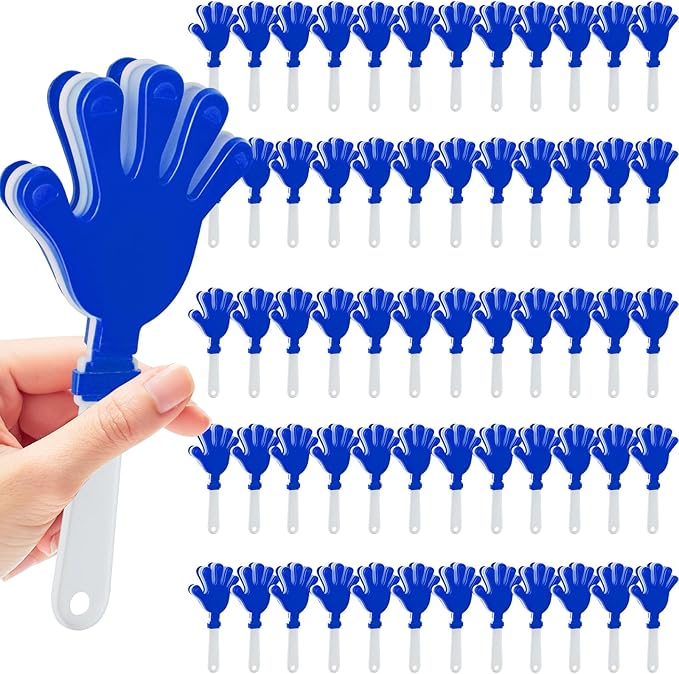 60 Pcs Hand Clappers Noisemakers 7.5 Inch Clappers Noisemakers Plastic Hand Clappers for Birthdays Game Football Sporting Events Cheers Supplies Dance Basketball Football Noisemakers(Blue and White)